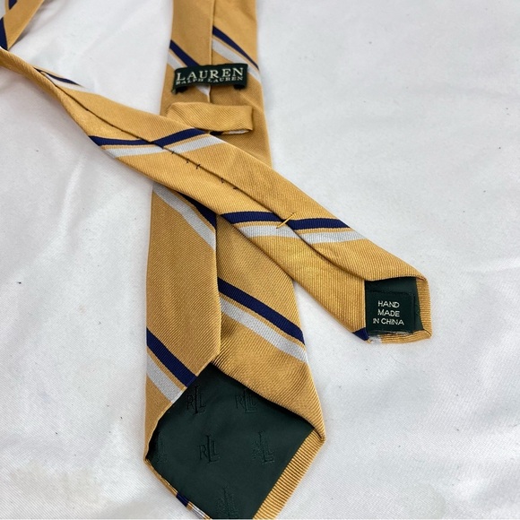 Handsome LAUREN RALPH LAUREN Yellow Gold Stripped Men’s Tie - Picture 2 of 5